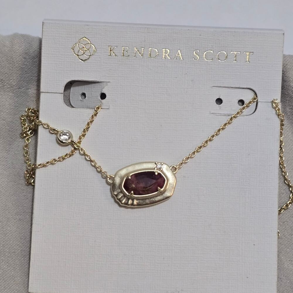 KENDRA SCOTT NECKLACE ANNA SHORT PENDANT GOLD BRONZE VEINED MAROON‎ New!!